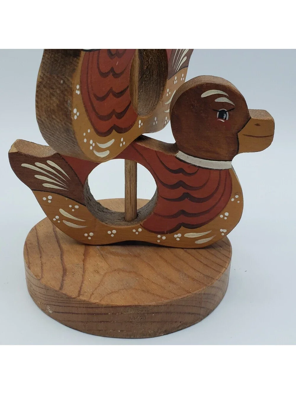 Folk Art Napkin Rings Hand Painted Wood Duck  With Stand Country Farm Core